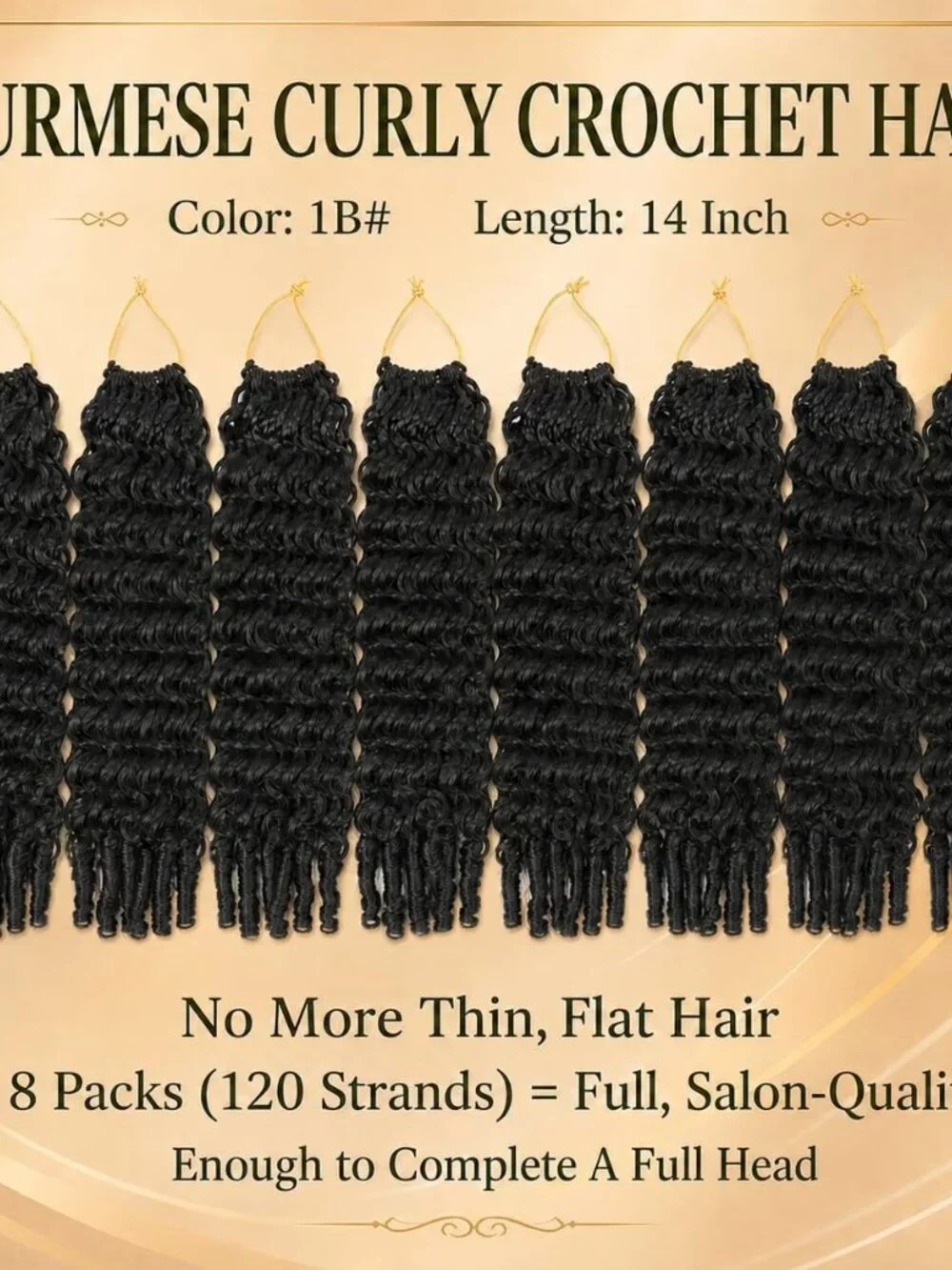 Burmese Synthetic Curly Crochet Hair 14 Inch 1B# 8 Packs